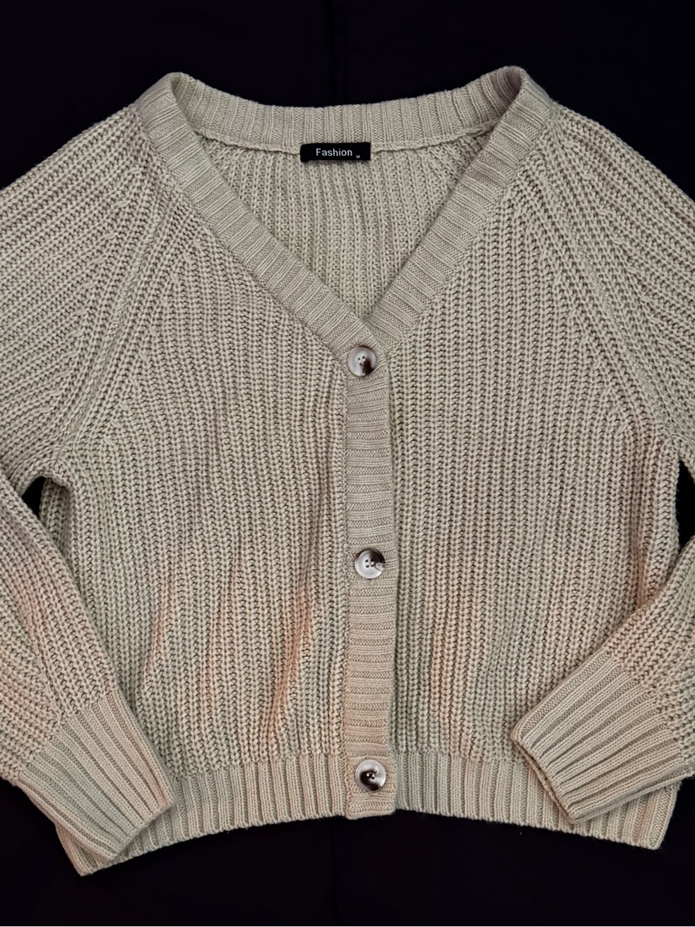 Neutral Cream V-Neck Ribbed Button Cardigan
